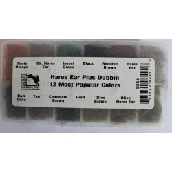 Dubbing de lièvre et antron Hareline boite de 12 couleurs